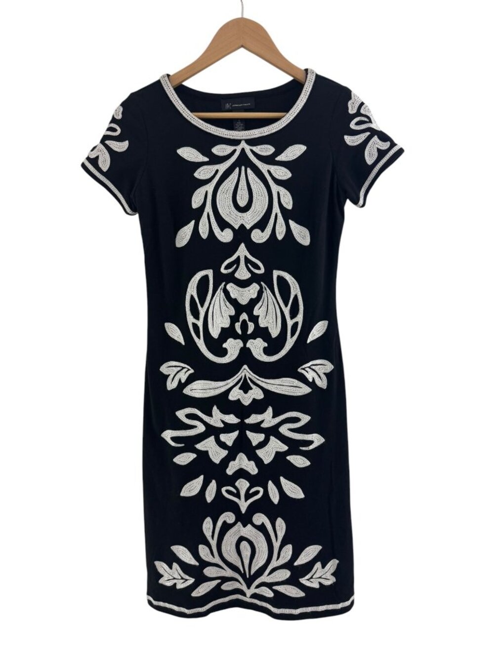 INC International Concepts Black White Embroidered Shift Dress Size S Cotton